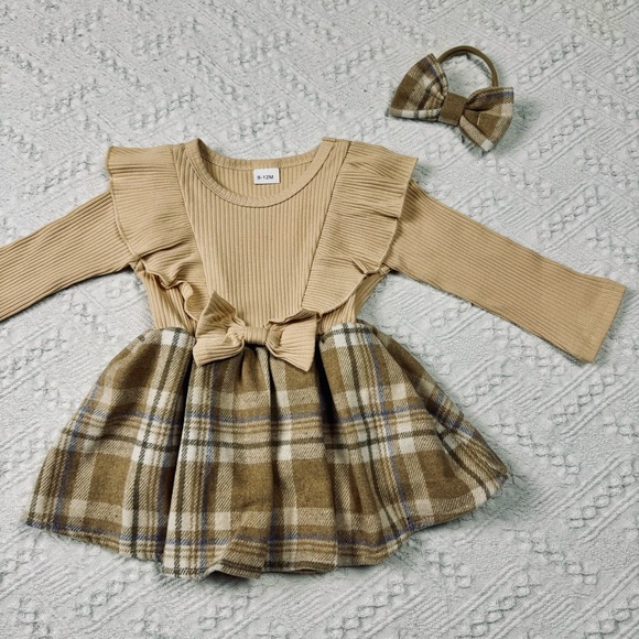 Other - NWT Beige Ruffled Pleated fall bodysuit dress for 9 to 12 months